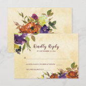 Cartons Réponse Chute Floral Violet Brûlé Orange Jaune Mariage (Devant / Derrière)