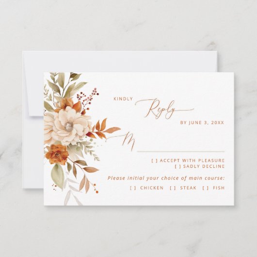 Cartons Réponse Chute moderne Terracotta choix de repas mariage RS (Devant)