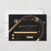 Cartons Réponse Ciel Or Noir Lune Étoiles Mariage (Devant)