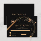 Cartons Réponse Ciel Or Noir Lune Étoiles Mariage (Devant / Derrière)
