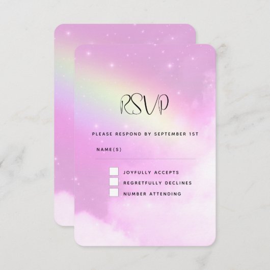 Cartons Réponse Ciel rose avec citron jaune arc-en-ciel Mariage RS (Devant / Derrière)