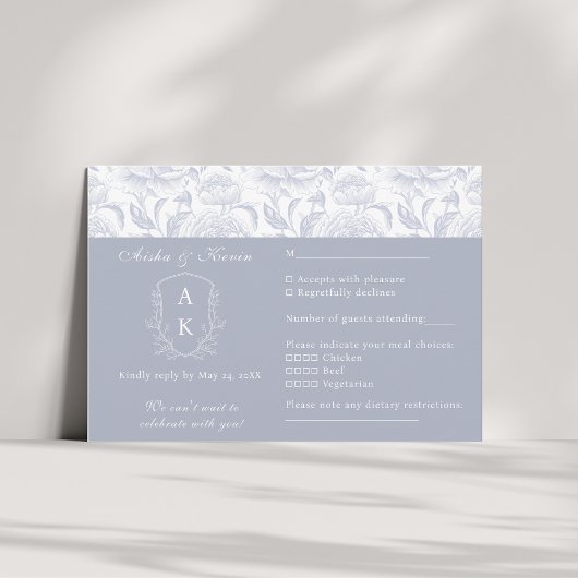 Cartons Réponse Cimier Monogramme Dusty Blue paysage Mariage