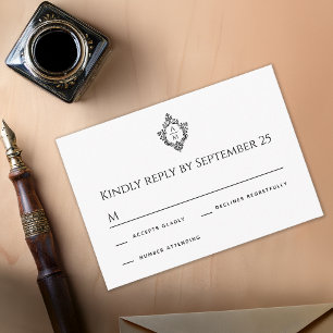 Cartons Réponse Cimier Noir Blanc Vintage Mariage Monogramme Antiq
