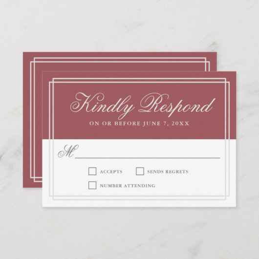 Cartons Réponse Cinnamon Rose Classique Simple Mariage élégant RSV (Devant / Derrière)
