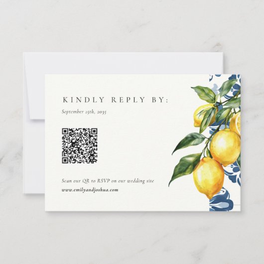 Cartons Réponse Citron Citrus Positano Mariage italien QR Code RSV (Devant)