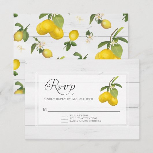 Cartons Réponse Citron floral jaune rustique bois blanc  (Devant / Derrière)