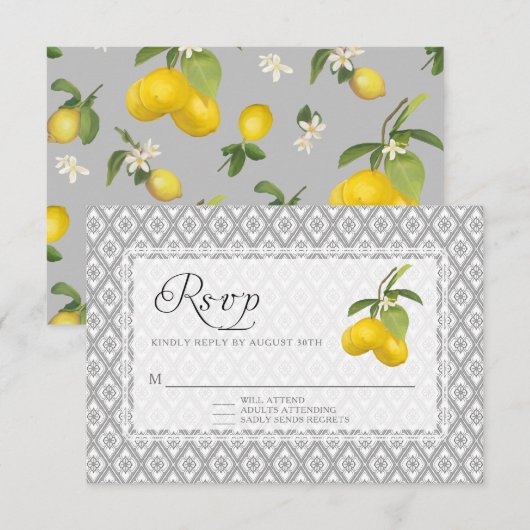 Cartons Réponse Citron rustique agrumes Floral gris jaune blanc RS (Devant / Derrière)