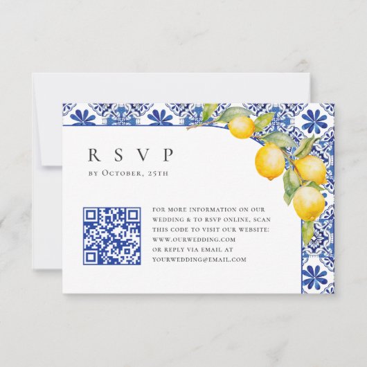 Cartons Réponse Citrons Bleus Mariage QR code (Devant)