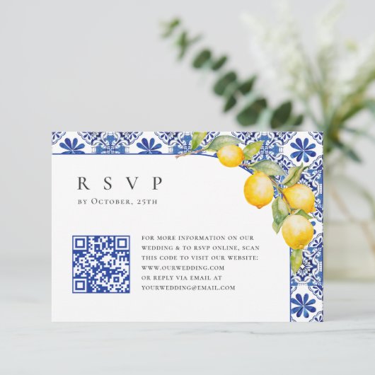 Cartons Réponse Citrons Bleus Mariage QR code (Debout devant)