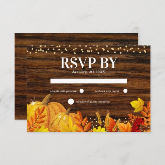 Cartons Réponse Citrouille de Parties scintillant rustique Mariage (Devant / Derrière)