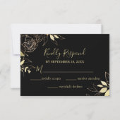 Cartons Réponse Classic Black & Gold Peony Moderne Floral Mariage (Devant)
