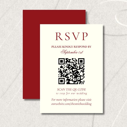 Cartons Réponse Classic Burgundy Red Minimalist Wedding QR Code