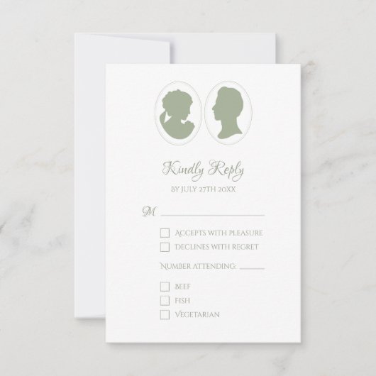 Cartons Réponse Classic Cameo Regency Mariage vert (Devant)