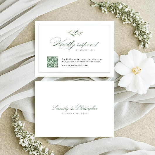 Cartons Réponse Classic Elegance Script mariage de verdure Code QR