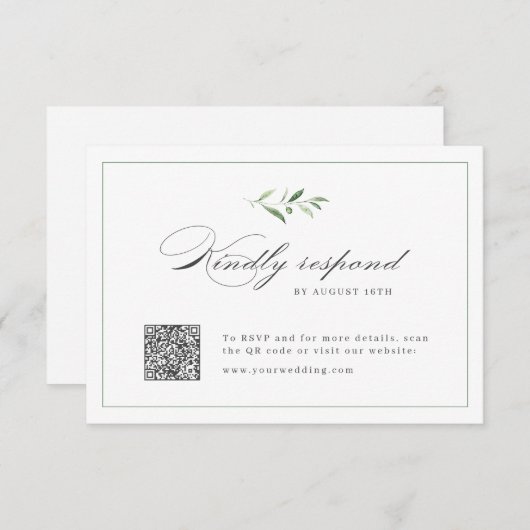 Cartons Réponse Classic Elegance Script mariage de verdure Code QR (Devant / Derrière)