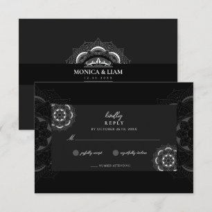 Cartons Réponse Classic Elegant Boho Mandala Ornate Black Mariage
