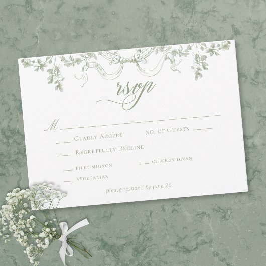 Cartons Réponse Classic Elegant Sage Green Floral Frame Wedding
