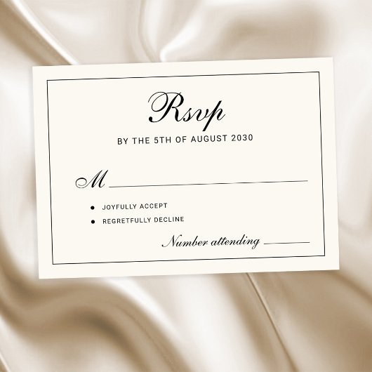 Cartons Réponse Classic elegant script black and ivory wedding