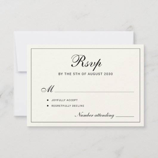 Cartons Réponse Classic elegant script black and ivory wedding (Devant)