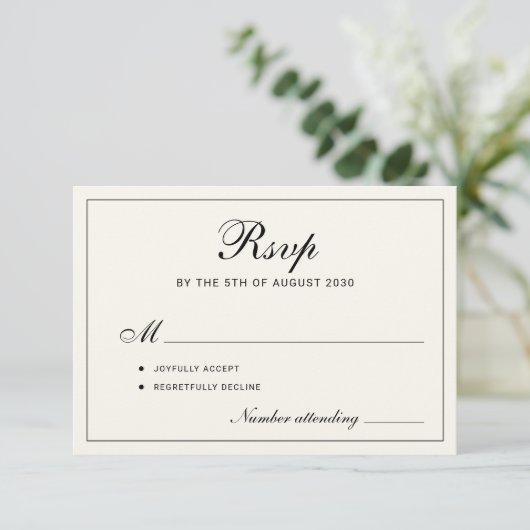 Cartons Réponse Classic elegant script black and ivory wedding (Debout devant)