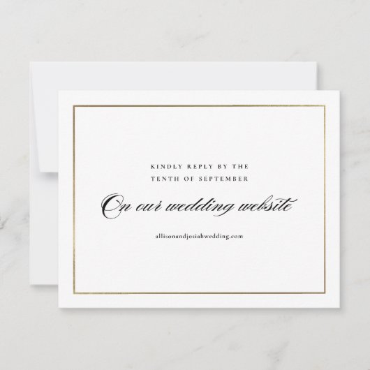Cartons Réponse Classic Elegant Script Gold Mariage Website (Devant)