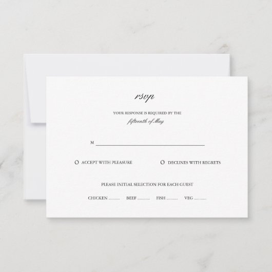Cartons Réponse Classic Elegant Script Name Black White Mariage (Devant)