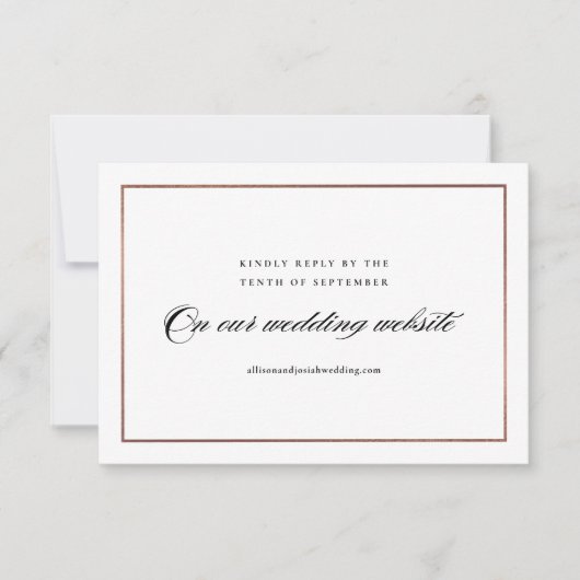 Cartons Réponse Classic Elegant Script Rose Gold Mariage site Web (Devant)