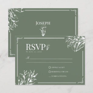 Cartons Réponse Classic Elegant Vintage Floral Sage Green Mariage