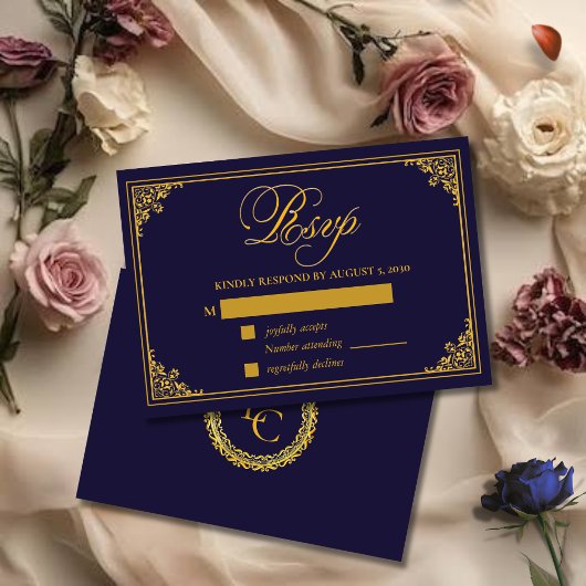 Cartons Réponse Classic Gold Frame Royal Monogram Wedding