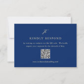 Cartons Réponse Classic Navy Blue Monogram QR Code Elegant Wedding (Devant)