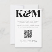 Cartons Réponse Classic noir Monogramme Mariage QR Code en ligne (Devant)