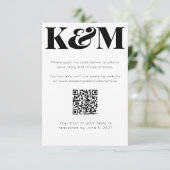 Cartons Réponse Classic noir Monogramme Mariage QR Code en ligne (Debout devant)