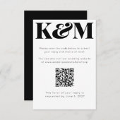 Cartons Réponse Classic noir Monogramme Mariage QR Code en ligne (Devant / Derrière)