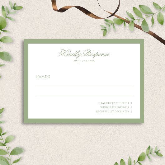 Cartons Réponse Classic Real Sage Green Border Script Wedding