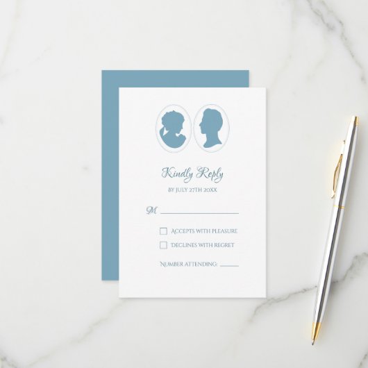 Cartons Réponse Classic Regency Blue Cameo Mariage (Devant/Arrière en situation)
