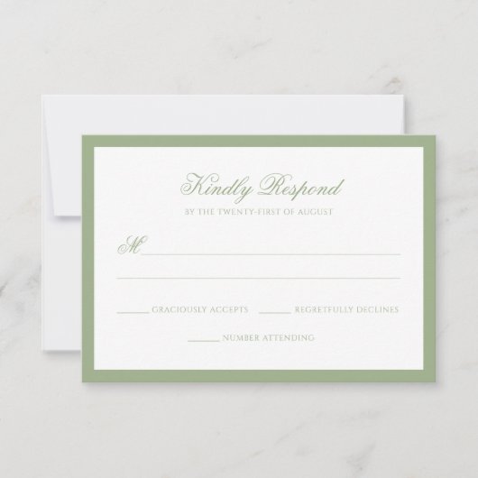 Cartons Réponse Classic Sage Green Border Monogram Script Wedding (Devant)