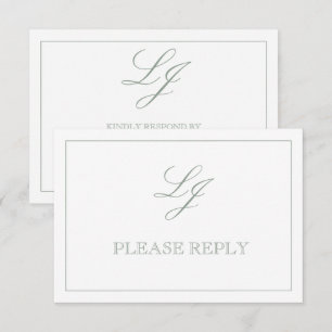 Cartons Réponse Classic Sage Green Calligraphie Monogramme Pas de