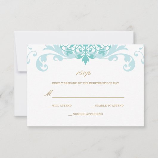 Cartons Réponse Classic Turquoise & Or Elegant Mariage Ironworks (Devant)