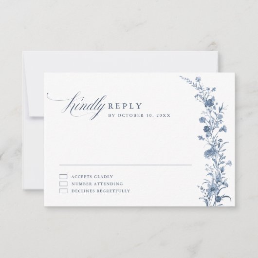 Cartons Réponse Classic Victorian Blue French Garden Chic Wedding  (Devant)