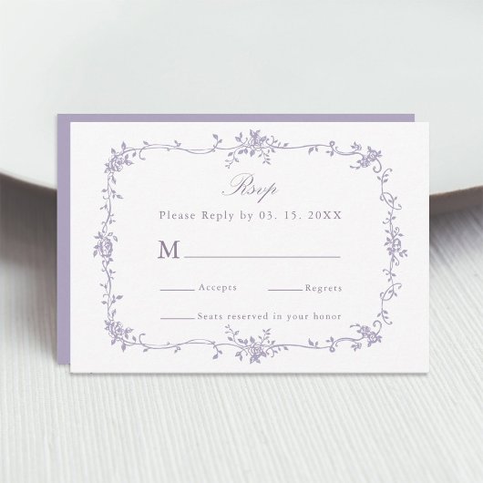 Cartons Réponse Classic Victorian Lavender Floral Frame Wedding