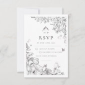 Cartons Réponse Classic White Black Floral Wedding (Devant)