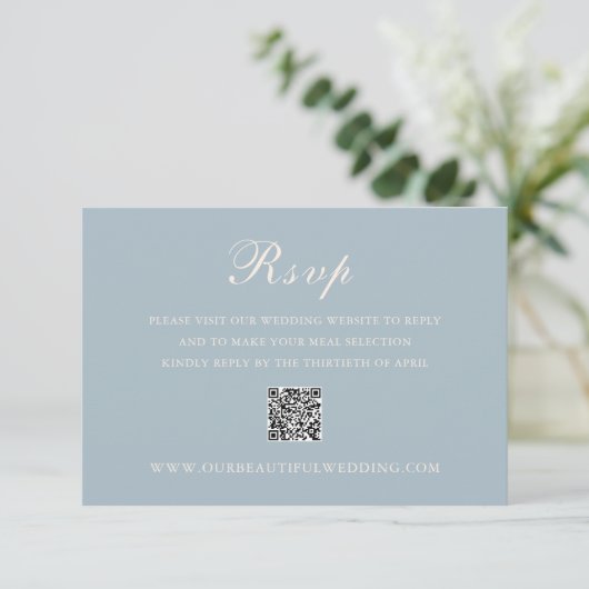 Cartons Réponse Classique bleu rouillé QR Code élégant mariage (Debout devant)