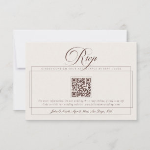 Cartons Réponse Classique Choco Brun Ivoire Calligraphie QR Mariag