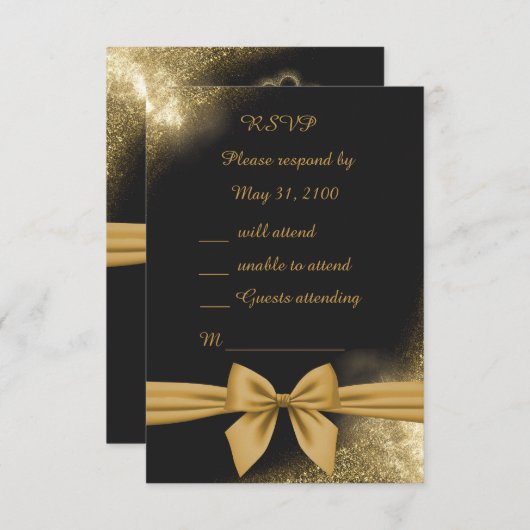 Cartons Réponse classique élégant filigree noir or mariage (Devant / Derrière)