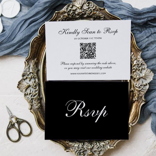 Cartons Réponse Classique et Formel Noir | Code QR de Mariage