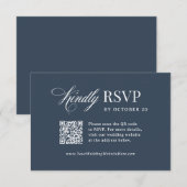Cartons Réponse Classique Luxe | Code QR de mariage scannable bleu (Devant / Derrière)