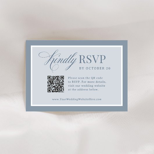 Cartons Réponse Classique Luxe | Élégant Code QR Mariage Bleu Pous