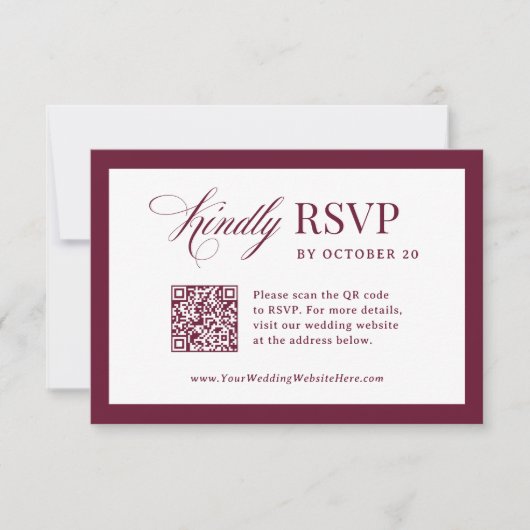 Cartons Réponse Classique Luxe | Élégant Code QR Scannable Mariage (Devant)