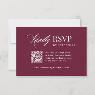 Cartons Réponse Classique Luxe Mariage Code QR Scannable Bourgog