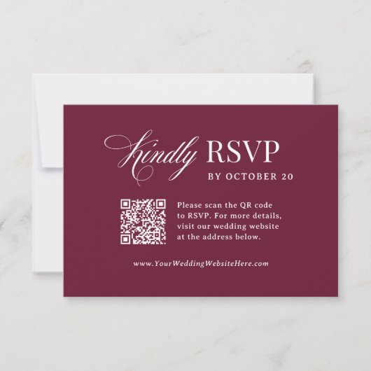 Cartons Réponse Classique Luxe | Mariage Code QR Scannable Bourgog (Devant)